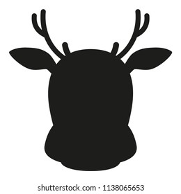 Black and white reindeer head simple silhouette. Funny mascot character. Christmas holiday themed vector illustration for icon, logo, stamp, label, badge, certificate or gift card decoration