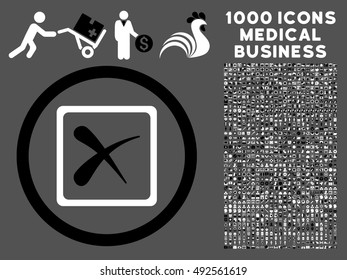 Black And White Reject vector bicolor rounded icon. Image style is a flat icon symbol inside a circle, gray background. Bonus clipart includes 1000 medical business pictographs.