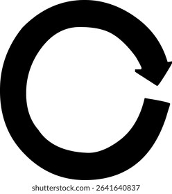 Black and white reload icon with a circular arrow, commonly used in computing and technology to refresh or update data, content, or settings.