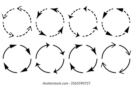 black and white Repeat arrow button set , refresh icon, circle arrow, rotation sign, Circle arrow icon. Cycle, resumption , repeat concept. Vector illustration , eps10 33