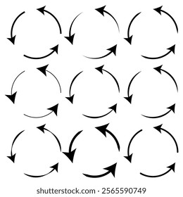 black and white Repeat arrow button set , refresh icon, circle arrow, rotation sign, Circle arrow icon. Cycle, resumption , repeat concept. Vector illustration , eps10 33