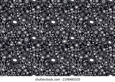 Black and White repeating Floral Vector Pattern