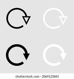 Black and white replay icon. Reload icon vector sign symbol. Isolated on a gray background