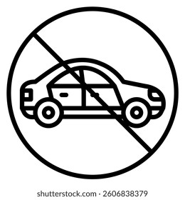 Black and white restriction sign with car symbolizes a zone where vehicles are not allowed Perfect for traffic regulations and public service announcements