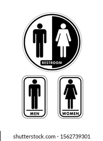 Black and white restroom icon, Male and Female Restroom Symbol Icon, Toilet Icon, lady and man toilet sign on white background