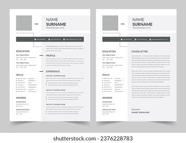 Black and White Resume and Cover Letter Layout