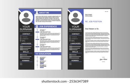 Black and white Resume and Curriculum Vitae Template with blue accents