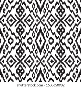 Black and White Retro Batik Vector Seamless Pattern. Fashion Batik Japanese Wallpaper. Ethnic Arabic Print. Black and White Tie Dye Traditional Vector Seamless Pattern