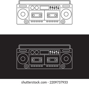 Black and White Retro Boombox Icon Isolated in White and Black Background - Perfect for Presentation, Banner, Poster, etc.
