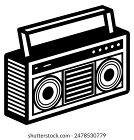 Black and white retro boombox illustration. Vector illustration