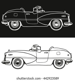 Black and white retro carhand-drawn. Vector illustration