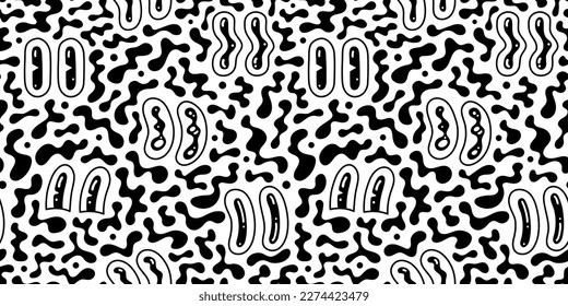 Black   white retro cartoon eye seamless pattern illustration  Funny character art background and monochrome color shapes  Vintage drawing doodle wallpaper print texture 