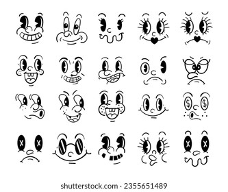 Black and White Retro Cartoon Face Illustrations