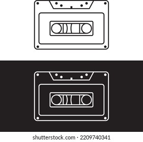 Black and White Retro Cassettes Icon Isolated in White and Black Background - Perfect for Presentation, Banner, Poster, etc.