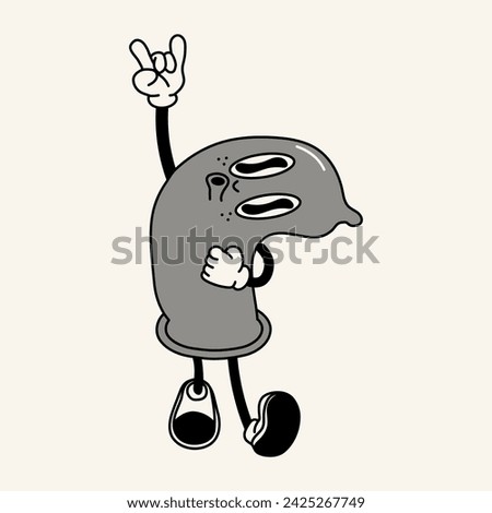 Black and white retro condom mascot character. 40s, 50s, 60s old animation style. Safe sex,birth control and contraception concept