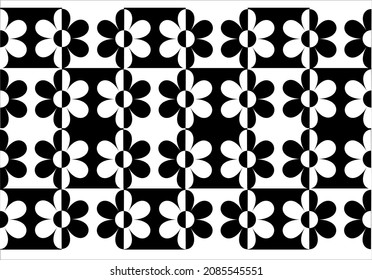 
Black And White Retro Daisy Flowers Checkers Pattern Vector