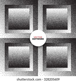 Black And White Retro Engraving Dotwork Pattern Background. Vector Illustration.