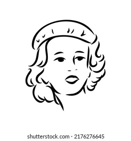 Black and white retro fashion model in sketch style. Hand drawn vector illustration