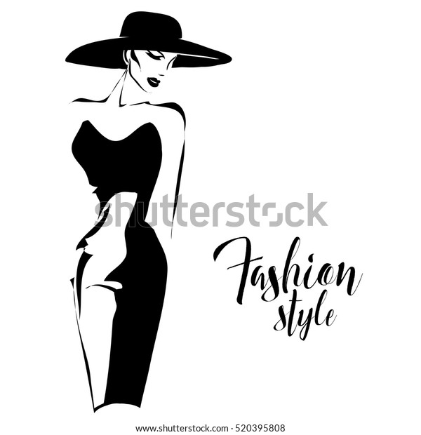 Black White Retro Fashion Model Sketch Stock Vector (Royalty Free ...