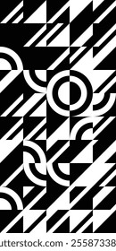 Black and white retro geometric modular combinatorial pattern for cover design. Abstract triangle and square diagonal lines art background. Trendy bauhaus style. Vector