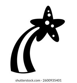 Black and white retro groovy star, celestial hand drawn vector illustration in flat style.