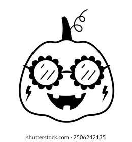 Clipart de calabaza de Halloween retro en blanco y negro. Clipart de Halloween retro en estilo plano de dibujos animados. Garabato de Halloween. Ilustración vectorial dibujada a mano.