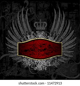 Black and white retro heraldic wing