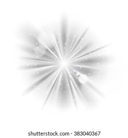 Black and white retro light sunburst background. Vector star burst glow shine with sparkles  illustration.