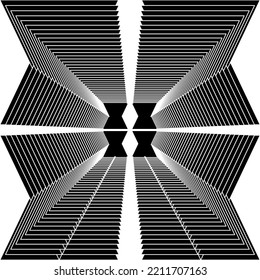 black and white retro pattern.Abstract geometric black and white image.Depth dimension of vector background. White reflective lines.Vase Dimensional Line Pattern.dimensional center line.