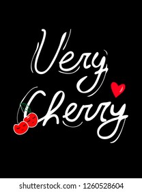 black and white retro style girlish trendy isolated art for t-shirts, woman teenager clothes, posters, wall art, sweatshirts, hoodies, jackets, food menu etc. text "very cherry"