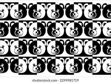 patrón vectorial de los comprobadores de ositos de peluche retro en blanco y negro