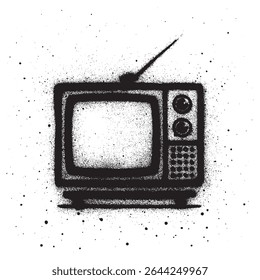 Black and White Retro TV Graffiti Spray Illustration.	