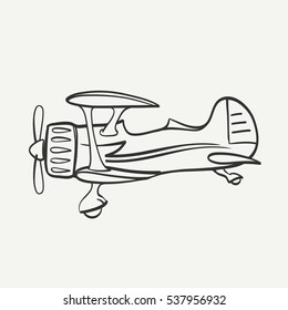 Black and white retro-style propeller biplane.