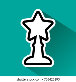 Black and white reward with shadow on turquoise background. Vector illustration