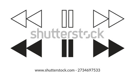 Black and white rewind pause and fast forward rewind pause fast forward play media controls