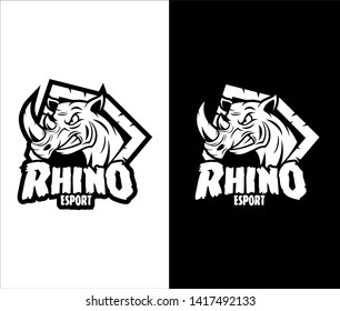 Black and white rhino head vector, Rhino head isolated