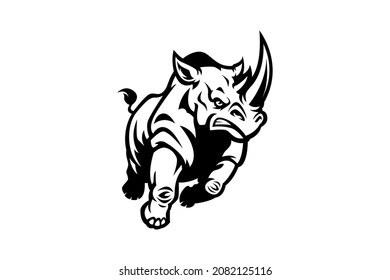 black and white rhino illustration vector drawing