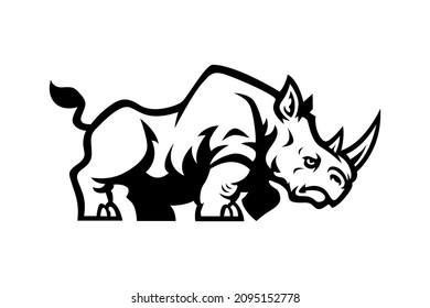 black and white rhino vector drawing