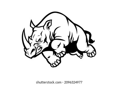 black and white rhino vector drawing