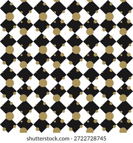 Preto e branco losango padrão sem costura com acentos dourados. Padrão de azulejos de diamante de luxo