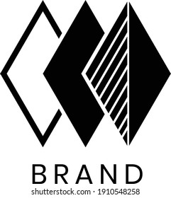 black and white rhombus shape illustration, logotype, new brand, product vector icons for web design, corporate identity branding