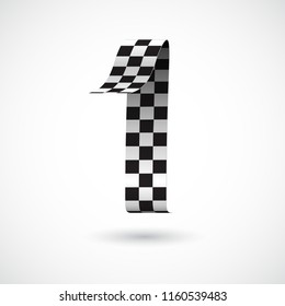 Black and white ribbon 1 vector number. Decorative black and white digit one character with 3d effect.