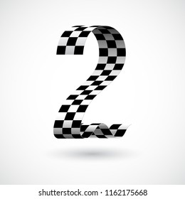 Black and white ribbon 2 vector number. Decorative black and white digit two character with 3d effect.
