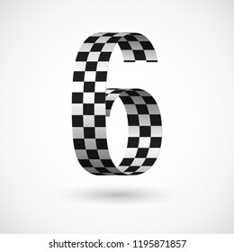Black and white ribbon 6 vector number. Decorative black and white digit six character with 3d effect.