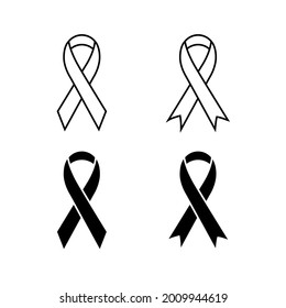 Black and white  ribbon icon set. Breast cancer charity badge ribbons
