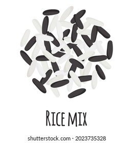Black and white rice mix for template farmer market design, label and packing. Natural energy protein organic super food. Vector cartoon isolated illustration.