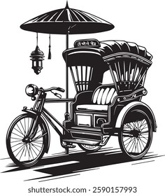 black and white rickshaw victor in white background 