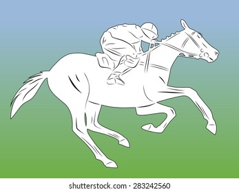black and white rider on horse, color background , isolated illustration