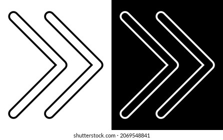 Black and White Right Arrow Icon. Right arrow icon for your project. Flat design style. Arrow icon graphic design vector sign symbols. Vector icon on white and black background.