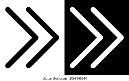 Black and White Right Arrow Icon. Right arrow icon for your project. Flat design style. Arrow icon graphic design vector sign symbols. Vector icon on white and black background.